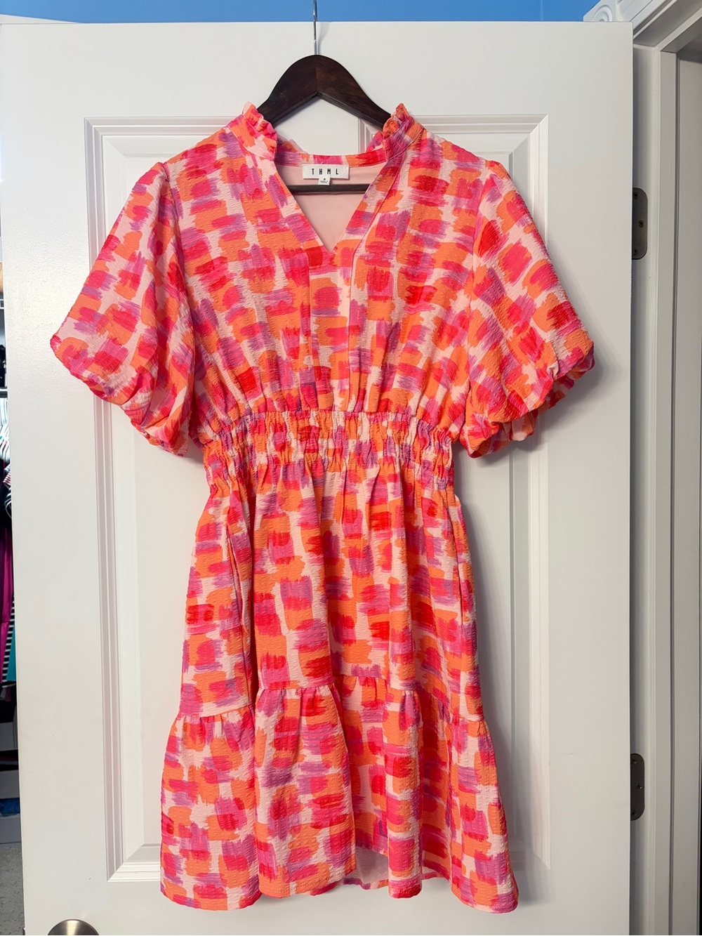 THML Pink and Orange Brushstroke Print Dress